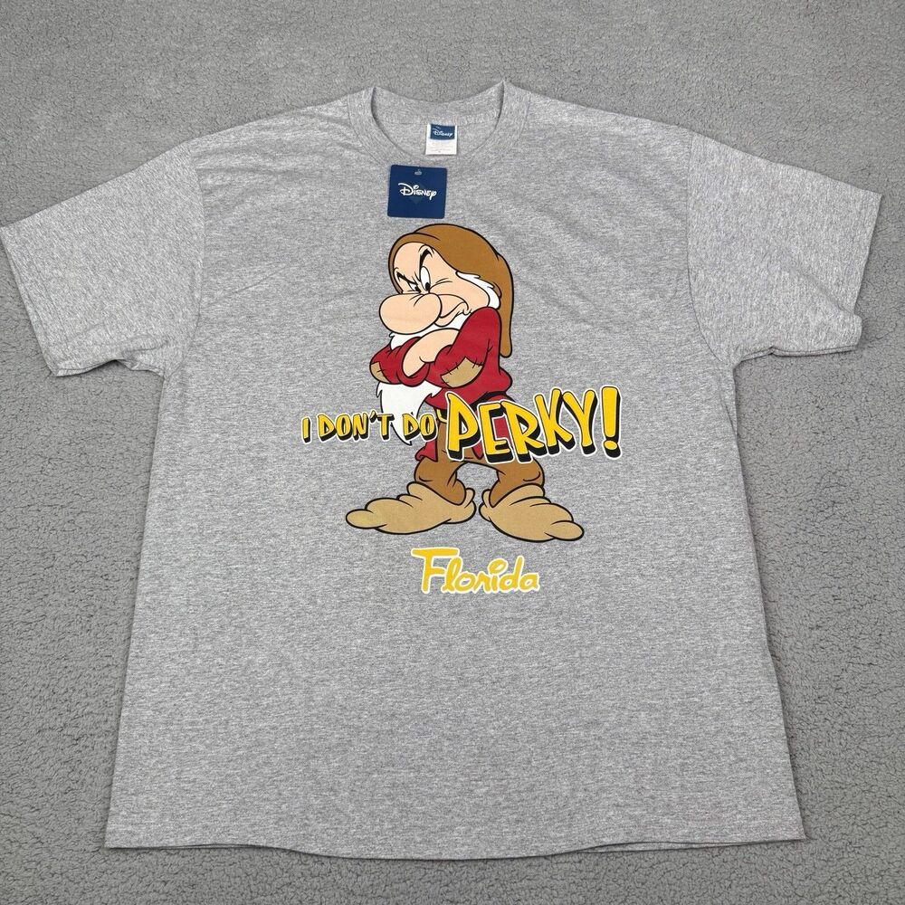 VTG Disney Grumpy Shirt Men XL Gray I Don’t Do Perky Jerry Leigh Florida Tee NWT
